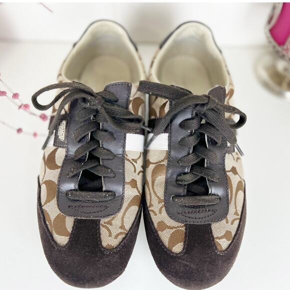 Coach Joss Signature Logo Suede Low Top Lace Up Sneakers Shoes Brown Size 8 M - Picture 8 of 16
